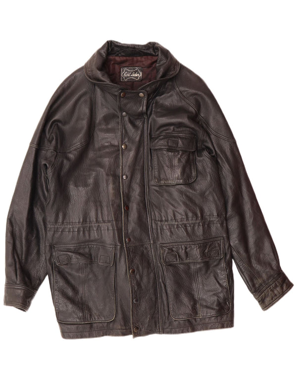 VINTAGE Herre Læderjakke UK 40 Stor Sort Læder