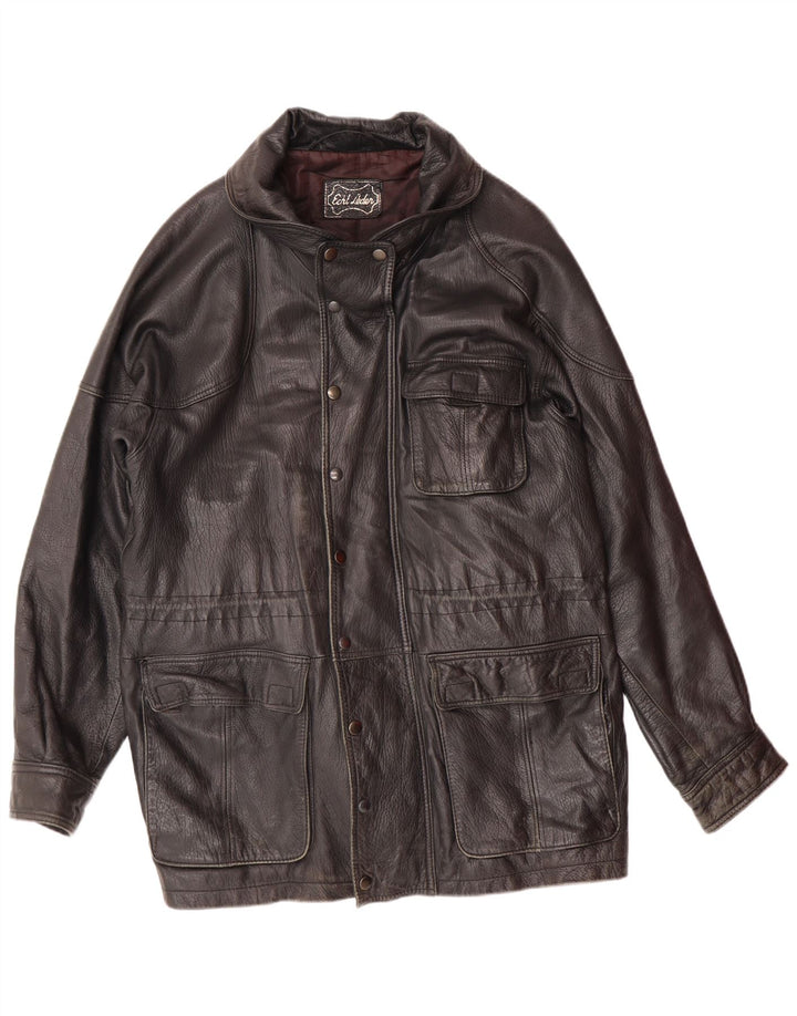 VINTAGE Herre Læderjakke UK 40 Stor Sort Læder