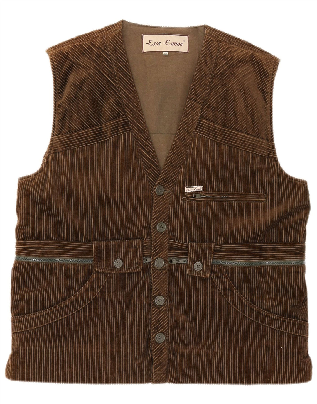 ESSE EMME Herre Corduroy Gilet IT 48 Medium Khaki Bomuld