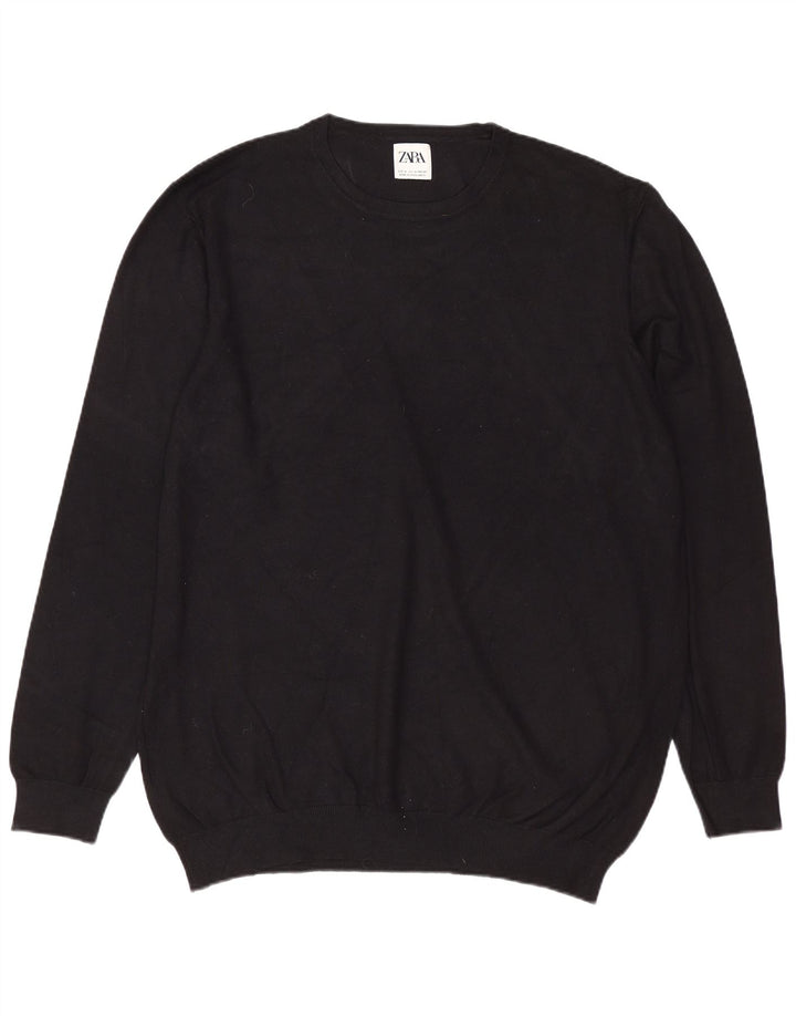 ZARA sweater med rund hals til mænd Medium sort viskose