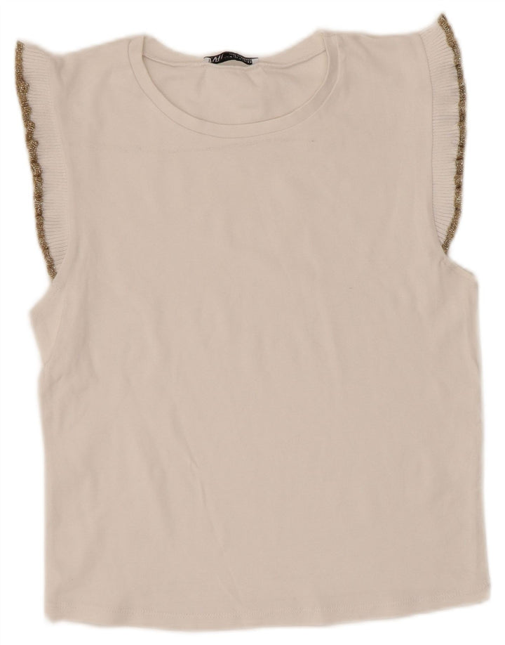 Zara Dame ærmeløs bluse Top UK 12 Medium White