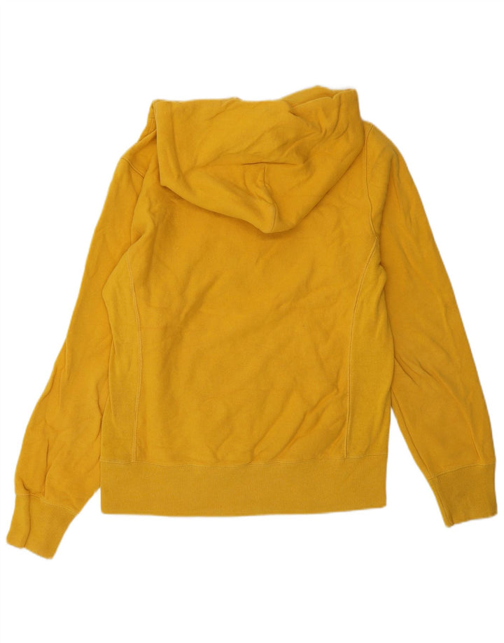 CHAMPION Dame Reverse Weave Grafisk Hoodie Jumper UK 14 Medium Gul