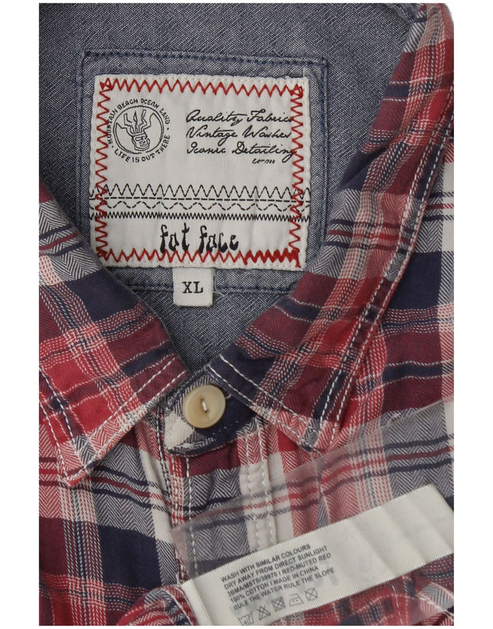 FAT FACE Herre flannelskjorte XL rød ternet bomuld