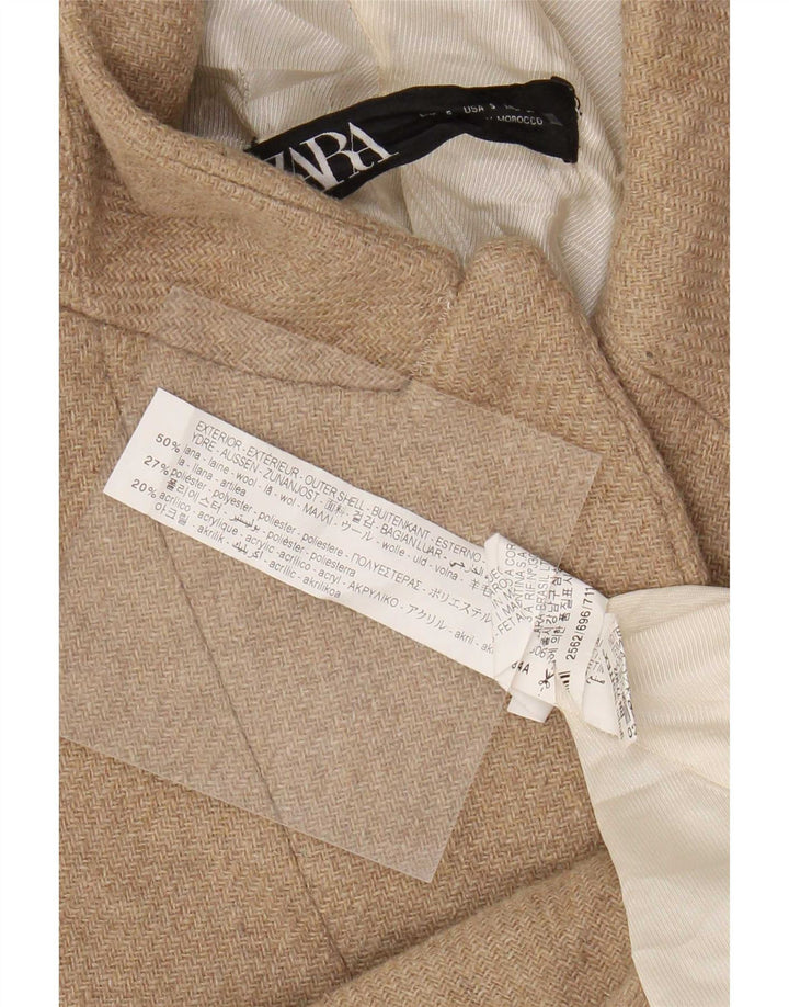 Zara Dame Longline 1 Knap Blazer Jacket UK 10 Small Beige Uld