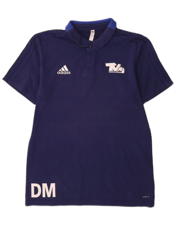 Adidas Herre Climalite Graphic Polo Shirt Large Navy Blue Colourblock Bomuld