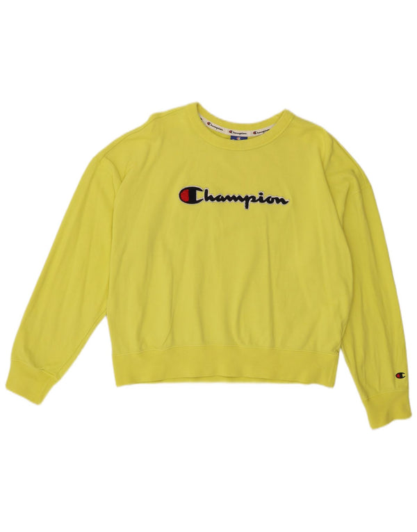 Champion Dame Grafisk Oversized Sweatshirt Jumper UK 14 Medium Gul