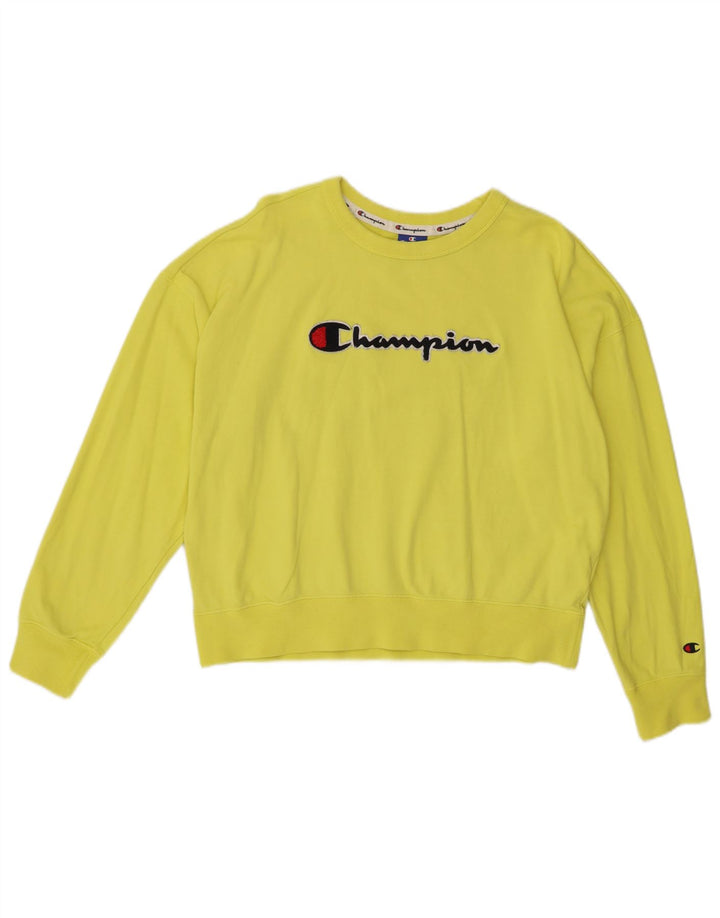 Champion Dame Grafisk Oversized Sweatshirt Jumper UK 14 Medium Gul