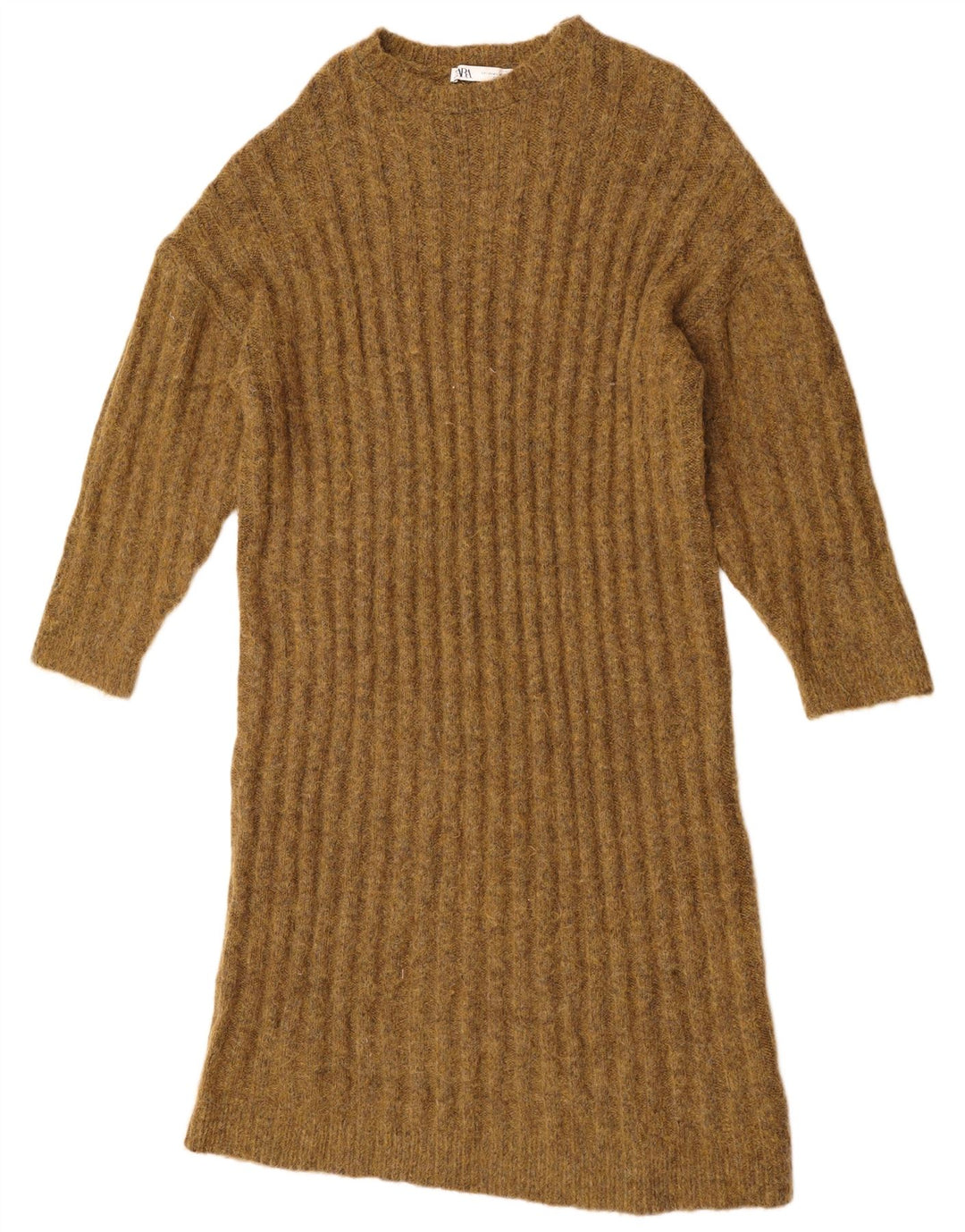 ZARA Dame Oversized Jumper Dress UK 14 Medium Khaki Nylon