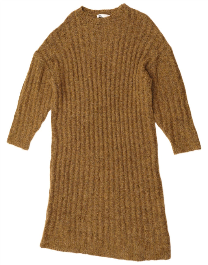 ZARA Dame Oversized Jumper Dress UK 14 Medium Khaki Nylon