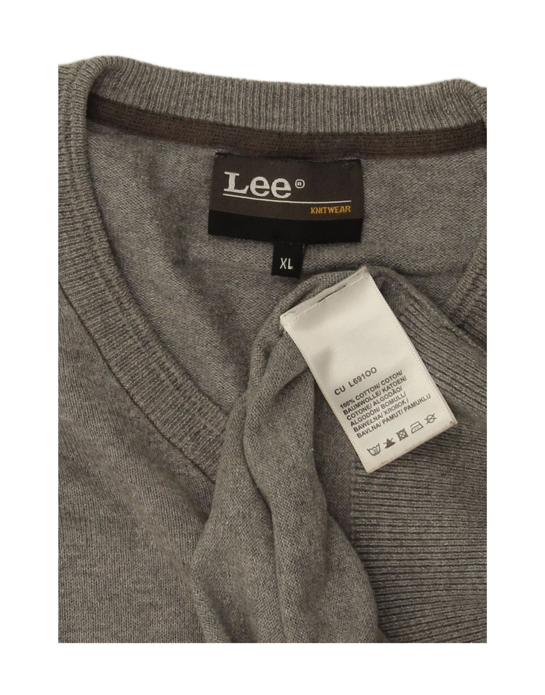 LEE Mens V-Neck Jumper Sweater XL Grey Cotton Vintage Lee and Second-Hand Lee from Messina Hembry 