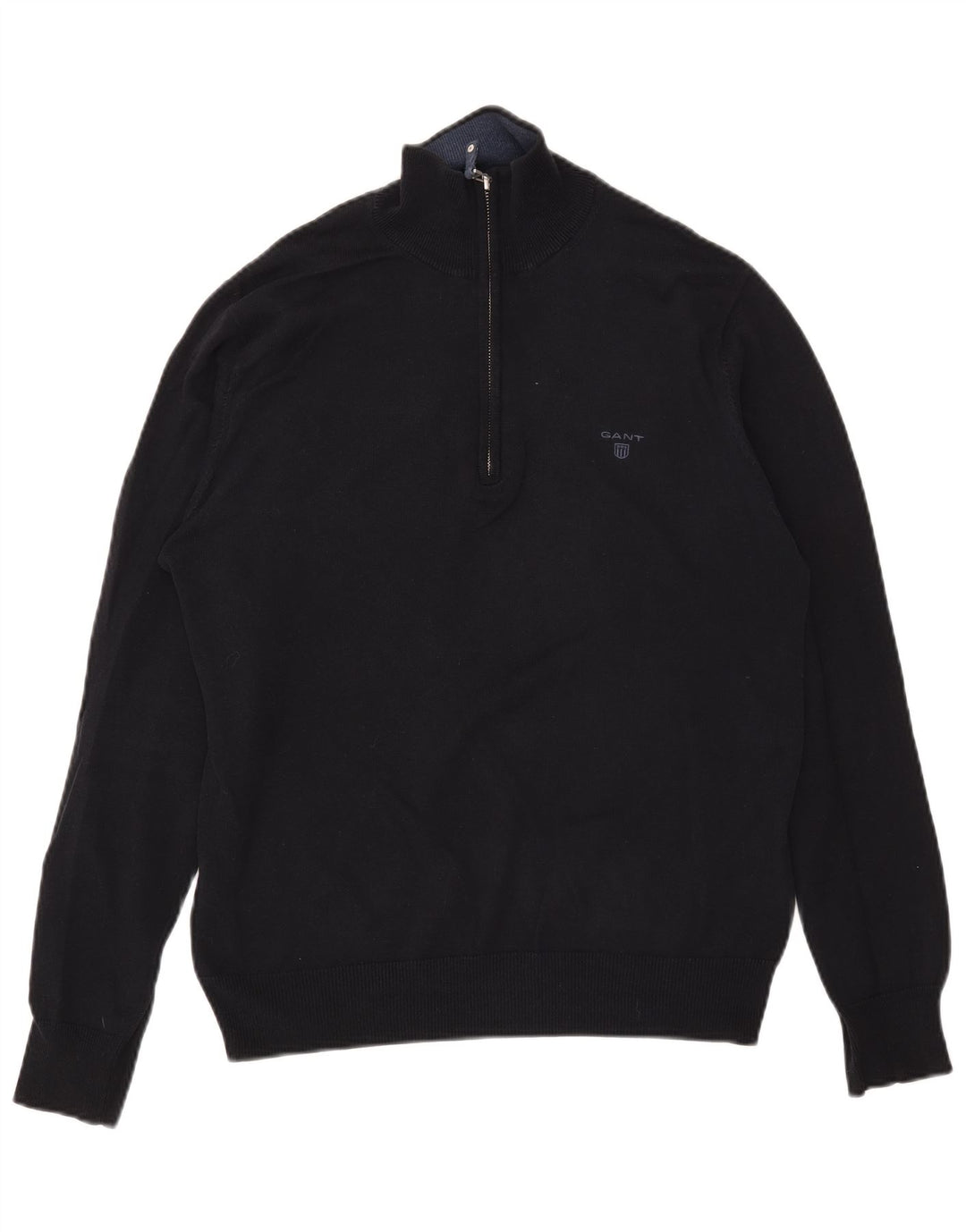 Gant Herre Zip Neck Jumper Sweater Medium Navy Blue Bomuld