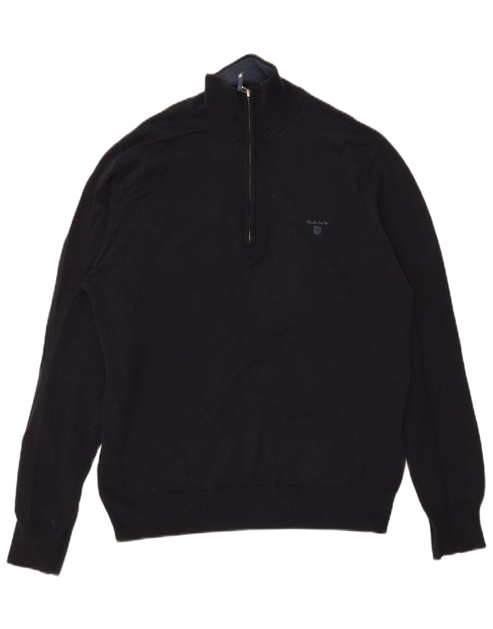 Gant Herre Zip Neck Jumper Sweater Medium Navy Blue Bomuld