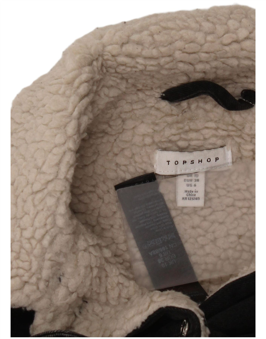 Topshop Dame Oversized Denim Sherpa Jacket UK 10 Small Black Bomuld