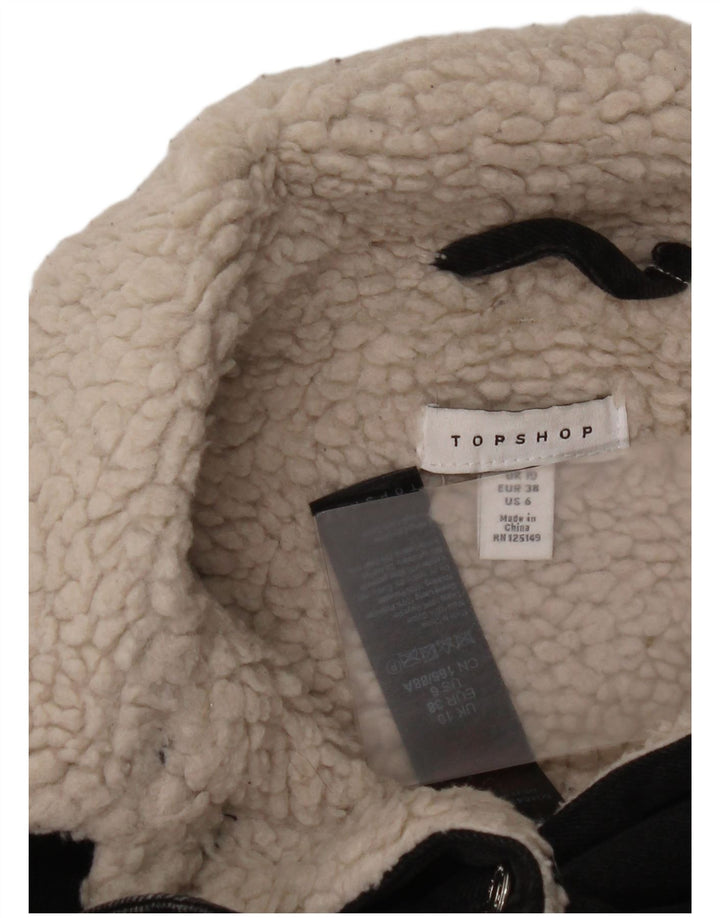 Topshop Dame Oversized Denim Sherpa Jacket UK 10 Small Black Bomuld