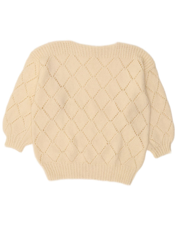 Vintage Dame Boat Neck Jumper Sweater UK 12 Medium Off White