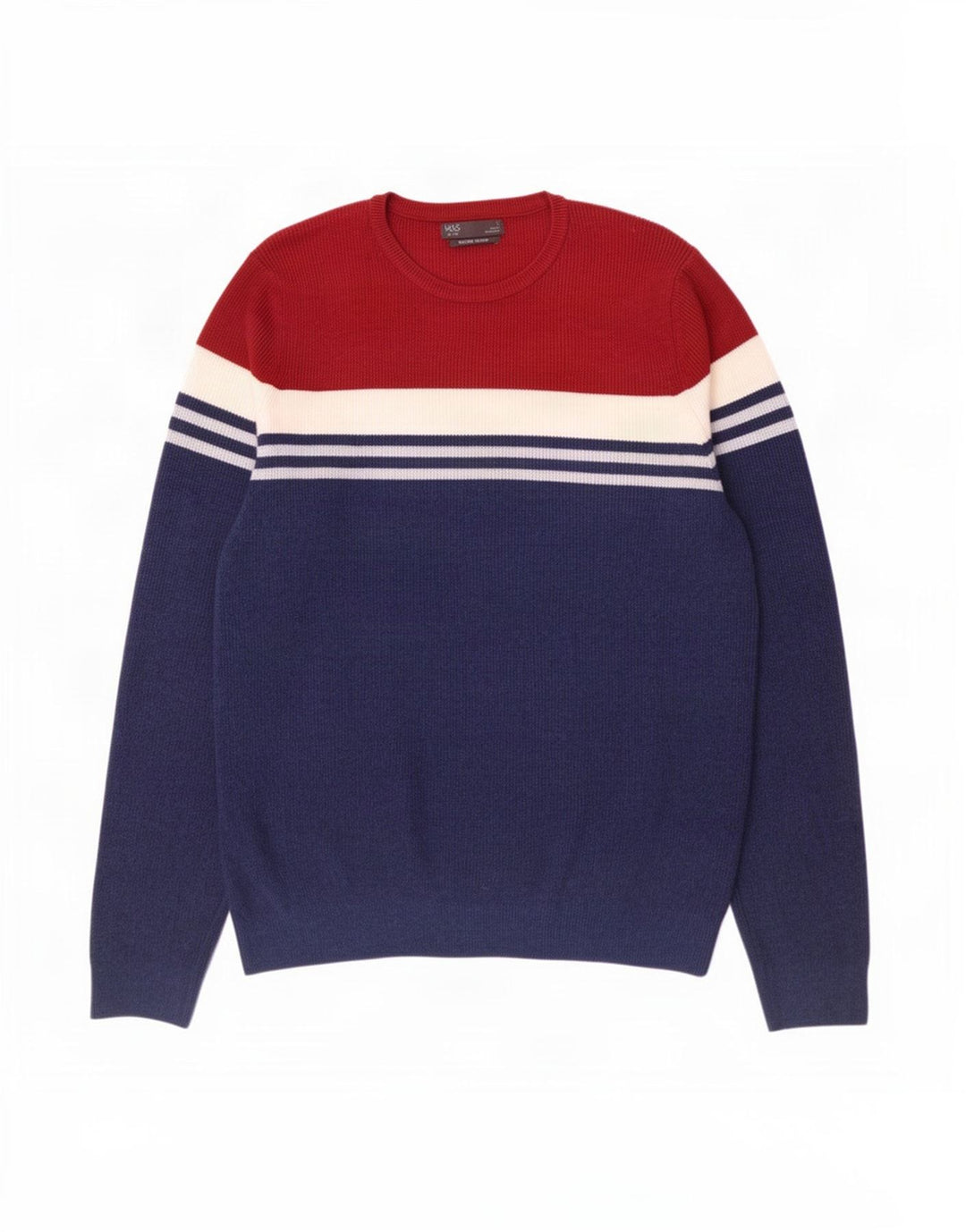 Marks & Spencer Herre sweater med rund hals, stor blå farveblok