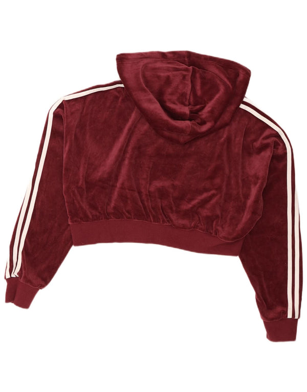 Adidas Dame Oversized Crop Velour Hoodie Jumper UK 8 Small Burgundy