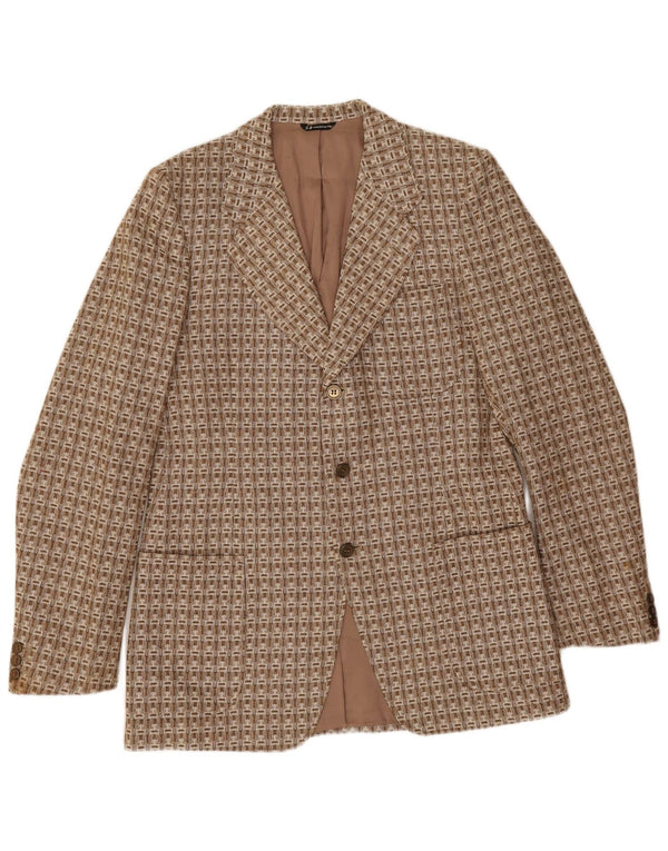Vintage herre 3-knaps blazerjakke IT 52 XL Brun geometrisk uld