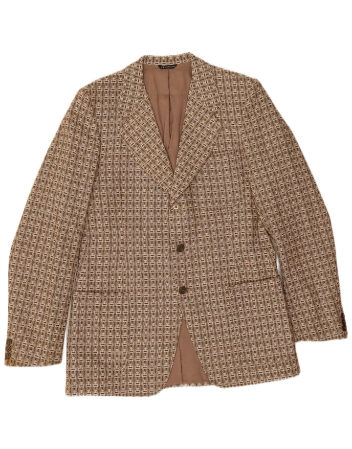 Vintage herre 3-knaps blazerjakke IT 52 XL Brun geometrisk uld