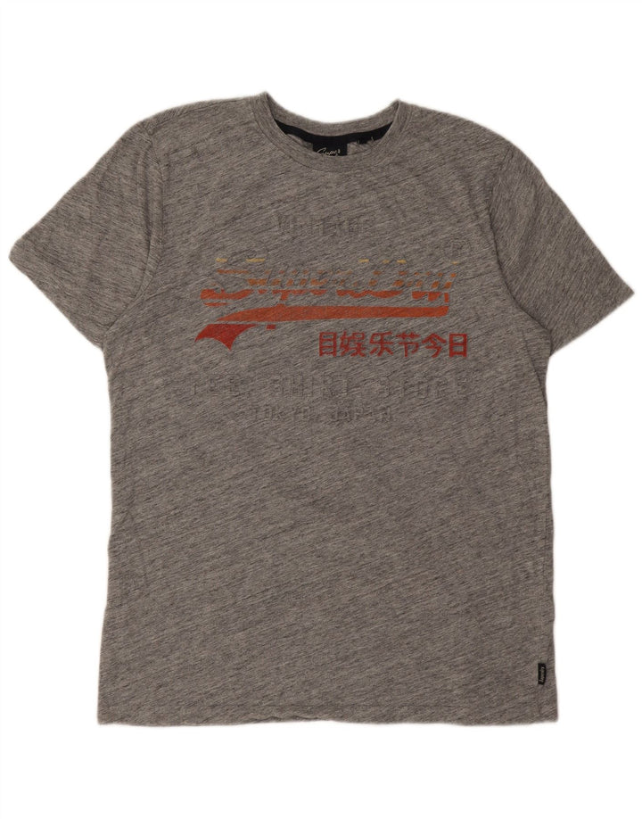 Superdry Grafisk T-shirt top til mænd, stor grå flækket bomuld