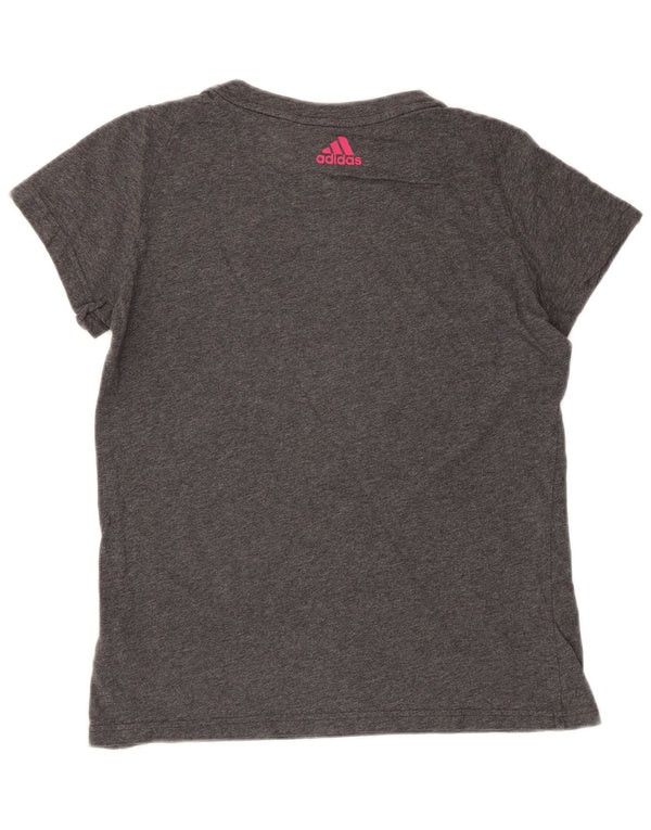 Adidas Dame Grafisk T-Shirt Top UK 12/14 Medium Grey Bomuld
