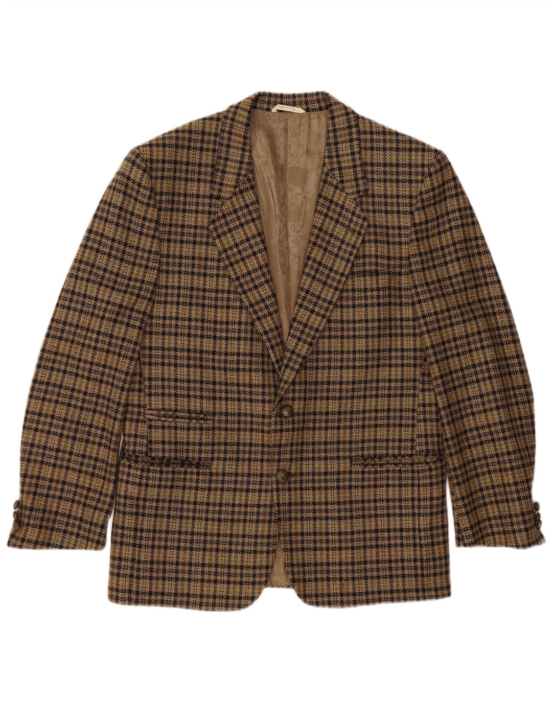 Luigi Botto Herre 2-knaps blazerjakke UK 40 Large Brown Houndstooth Uld