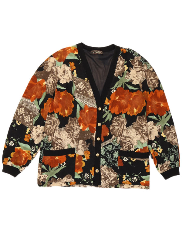 Vintage dame cardigan sweater IT 44 Medium Flerfarvet blomsteruld