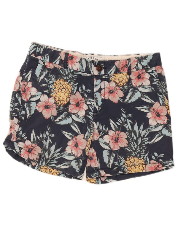 Fat Face Dame Chino Shorts UK 10 Small W32 Navy Blue Floral Bomuld
