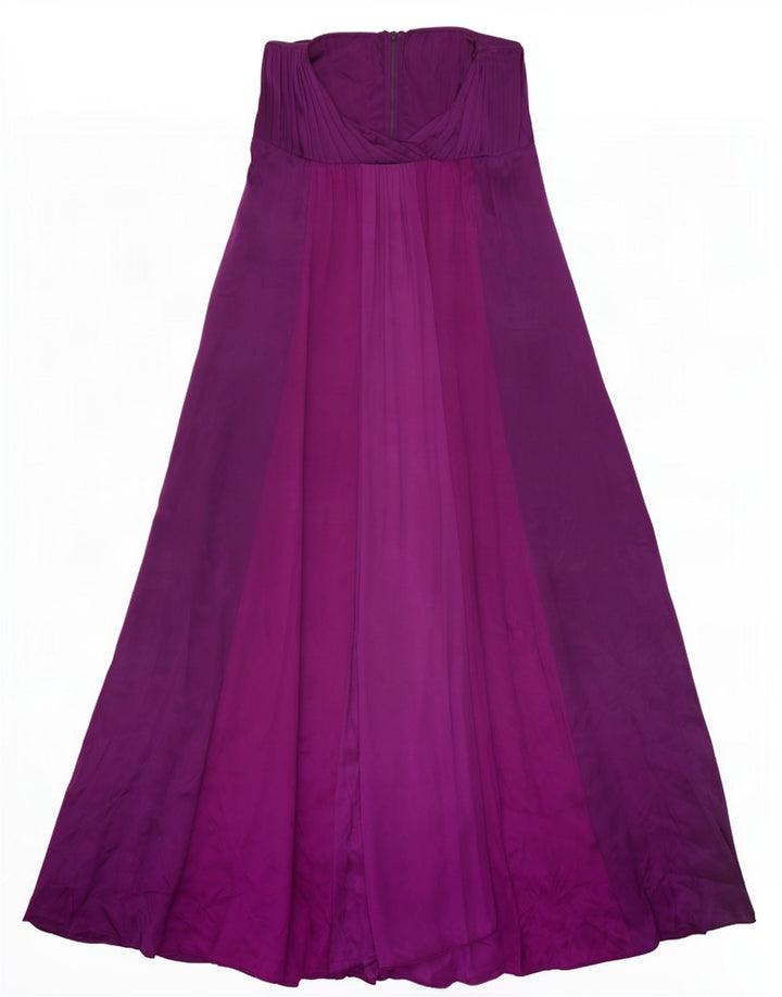 Monsoon Dame Stropløs Kjole UK 12 Medium Lilla Colourblock Silke