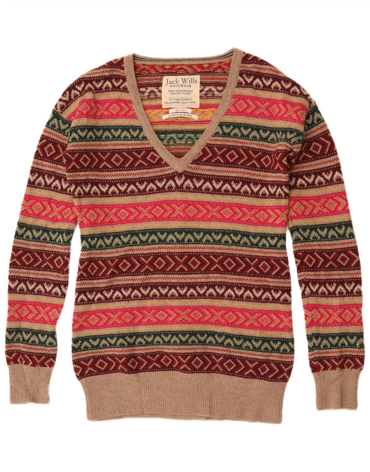 Jack Wills Dame V-hals sweater UK 12 Medium Flerfarvet