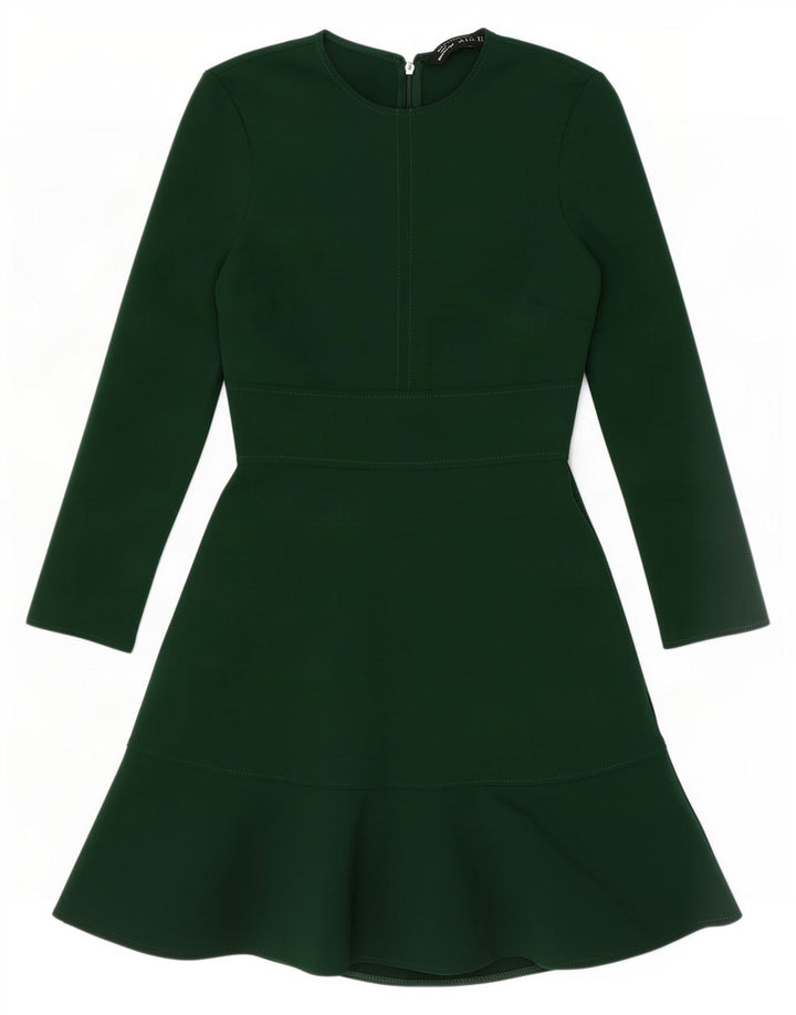 Zara Dame Langærmet A-Line Kjole UK 10 Lille Grøn Polyester