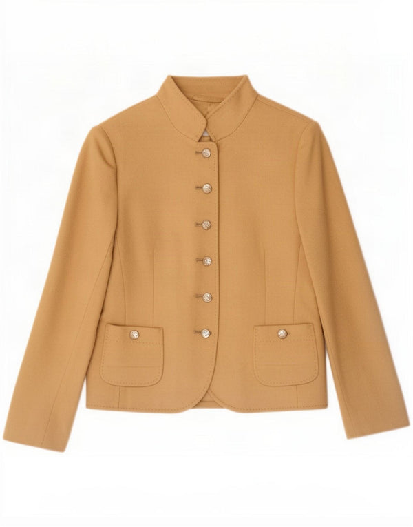 Basler Womens 6 Button Blazer Jacket UK 12 Medium Beige Virgin Wool Classic