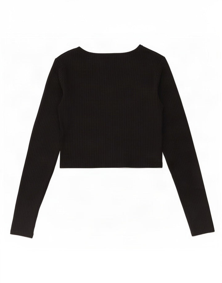 Zara Womens Crop Top Langærmet UK 12 Medium Sort Polyester
