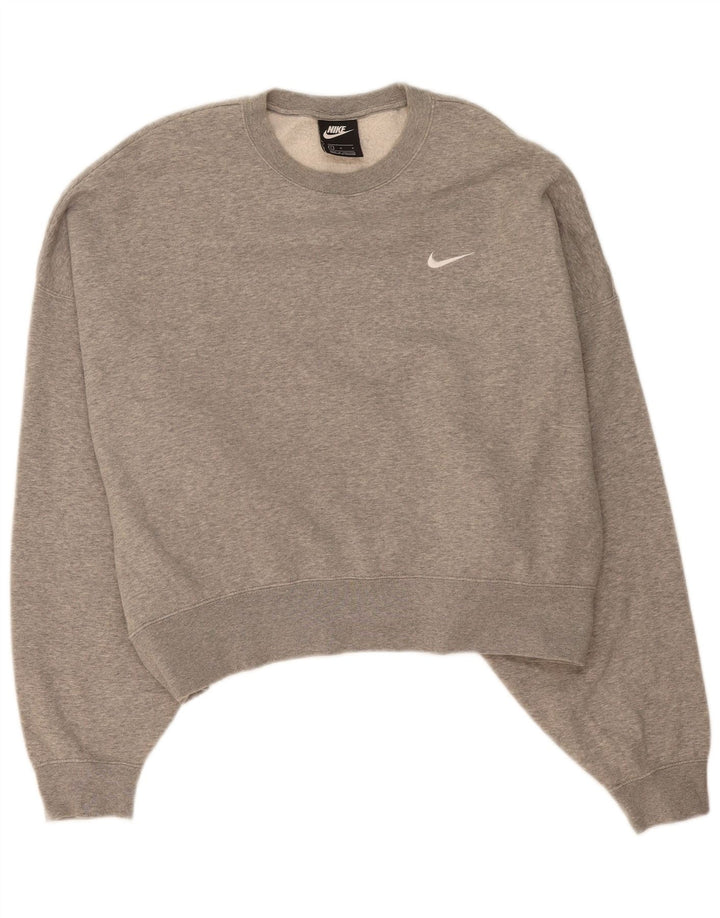 NIKE Womens Oversized Crop Sweatshirt Jumper UK 16 Large Grey Cotton