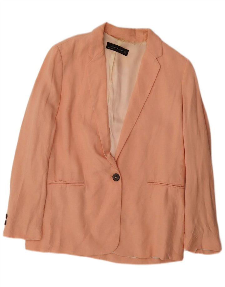 Zara Dame 1 Knap Blazer Jacket UK 14 Medium Pink Viscose