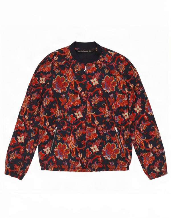 Zara Womens Trafaluc Bomber Jacket UK 12 Medium Navy Blue Paisley Polyester