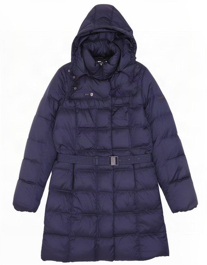Geox Dame Hætte Oversized Polstret Frakke UK 10 Small Navy Blue Polyester