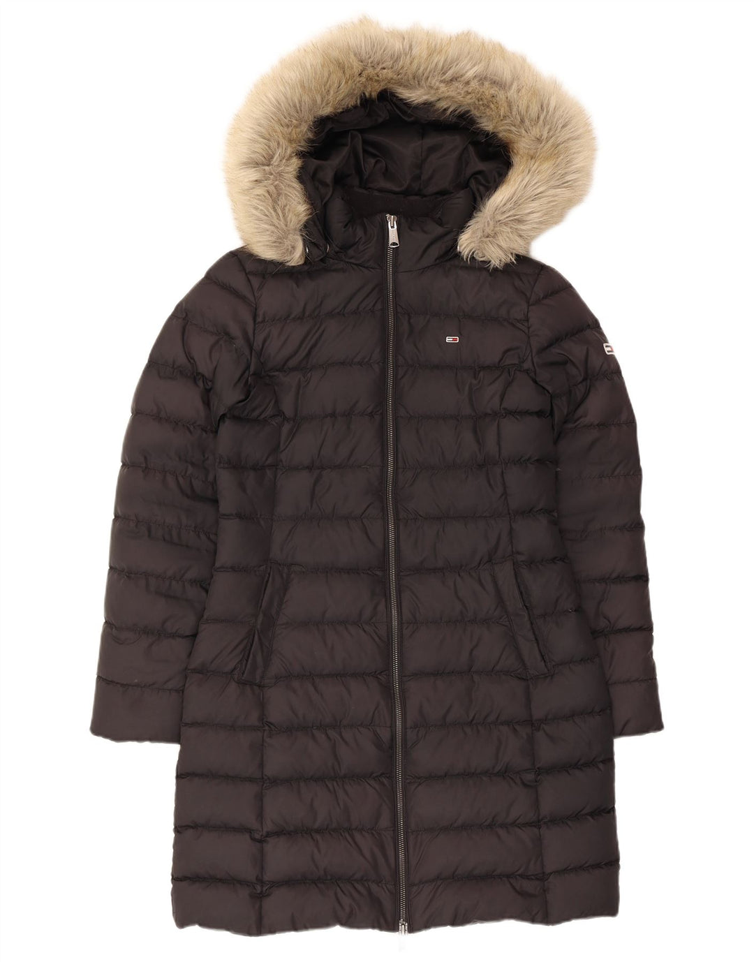 Tommy Hilfiger Dame Hætte Polstret Frakke UK 10 Small Black Polyester