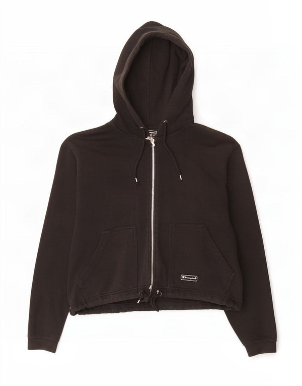 Champion Dame Crop Hættetrøje Sweater med lynlås UK 14 Medium Sort Bomuld