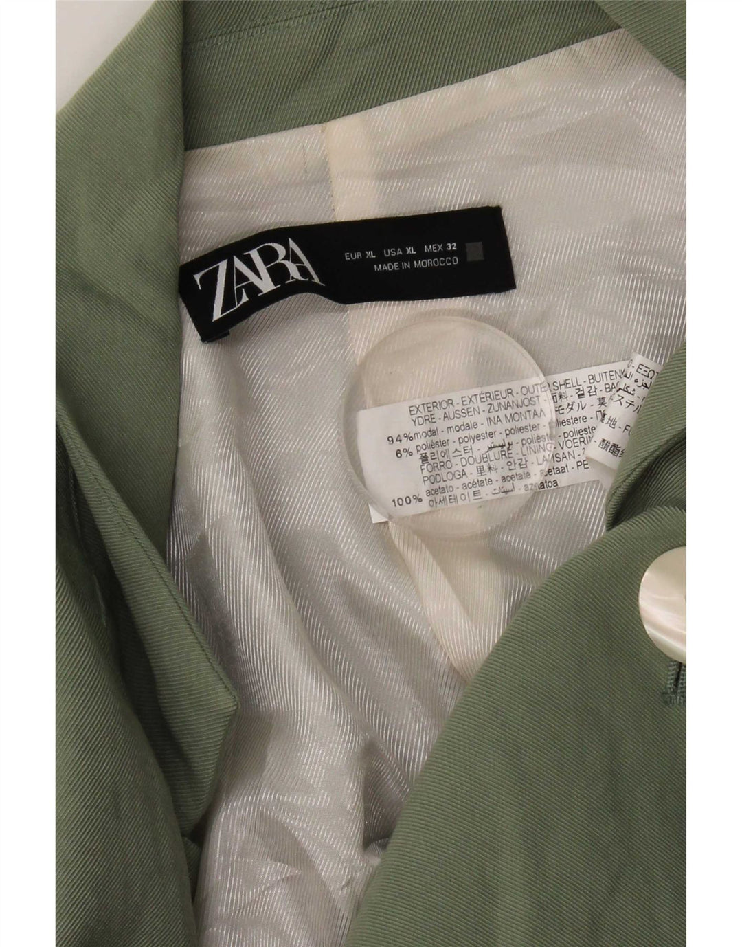 Zara Dame 1 Knap Blazer Jacket UK 18 XL Grøn Modal