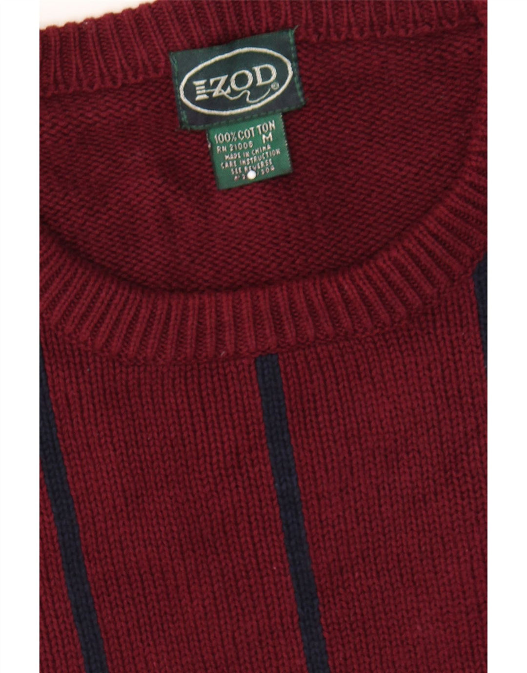 IZOD Mens Crew Neck Jumper Sweater Medium Burgundy Striped Cotton Vintage Izod and Second-Hand Izod from Messina Hembry 