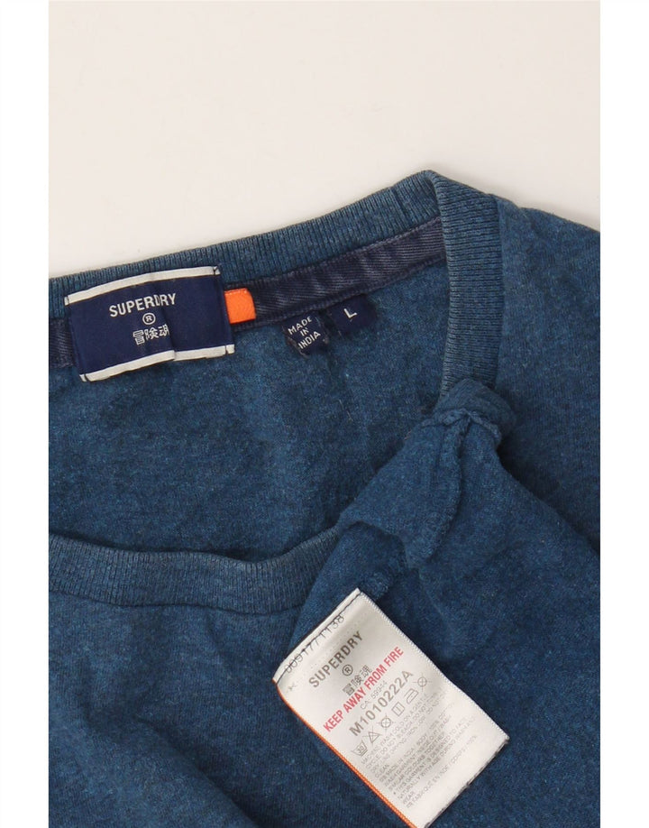 Superdry T-shirt top til mænd, stor blå flækket bomuld