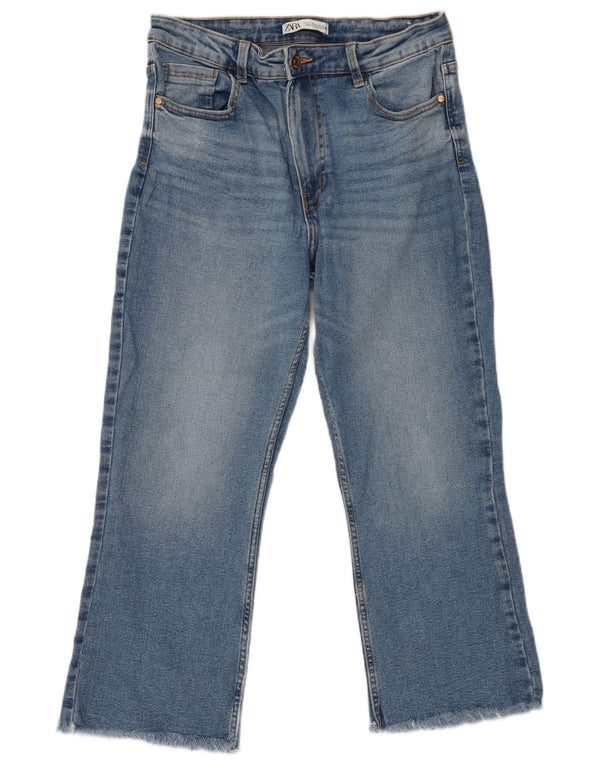 ZARA Dame Crop Højtaljede Jeans EU 42 Large W32 L24 Blå Bomuld