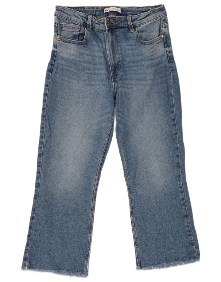 ZARA Dame Crop Højtaljede Jeans EU 42 Large W32 L24 Blå Bomuld