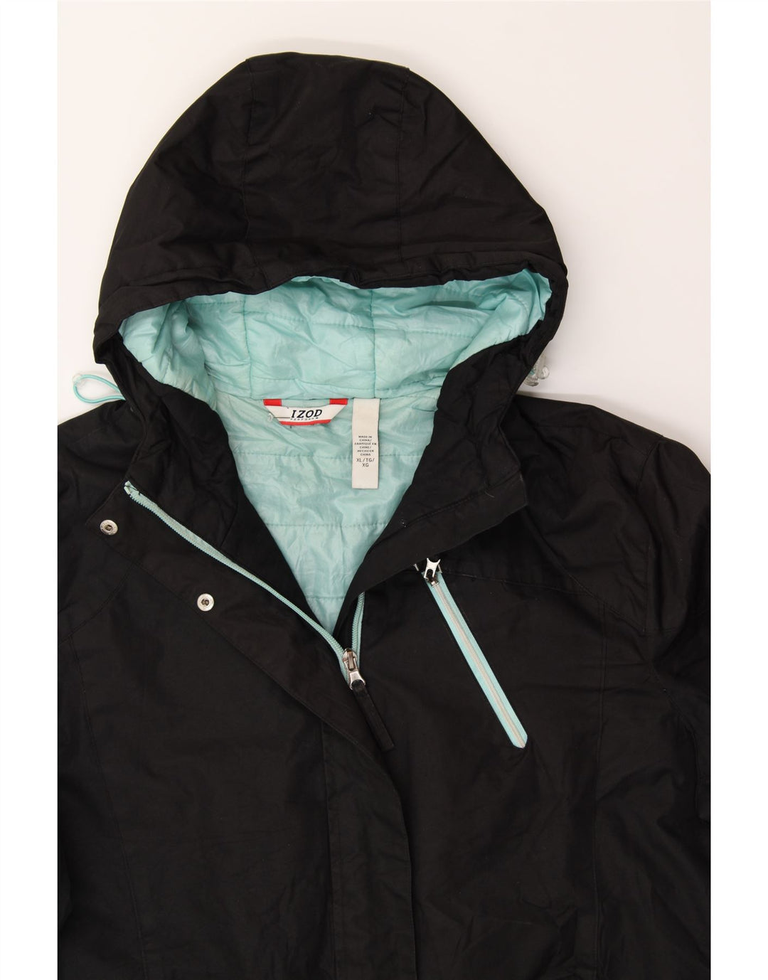 IZOD Womens Big & Tall Hooded Windbreaker Jacket UK 18 XL Black Polyester Vintage Izod and Second-Hand Izod from Messina Hembry 