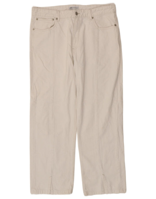 Zara Dame Højtaljede Lige Jeans EU 46 2XL W36 L29 Hvid Bomuld
