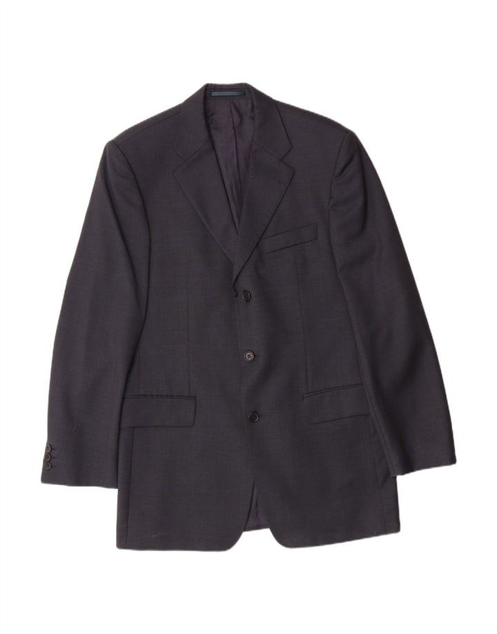 HUGO BOSS Mens 3 Button Blazer Jacket Size 94 Medium Navy Blue Virgin Wool