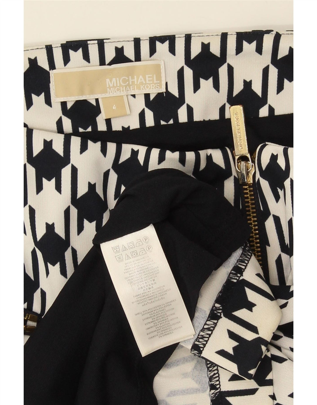 Michael Kors Pencil Nederdel til kvinder US 4 Small W27 Black Houndstooth Polyester