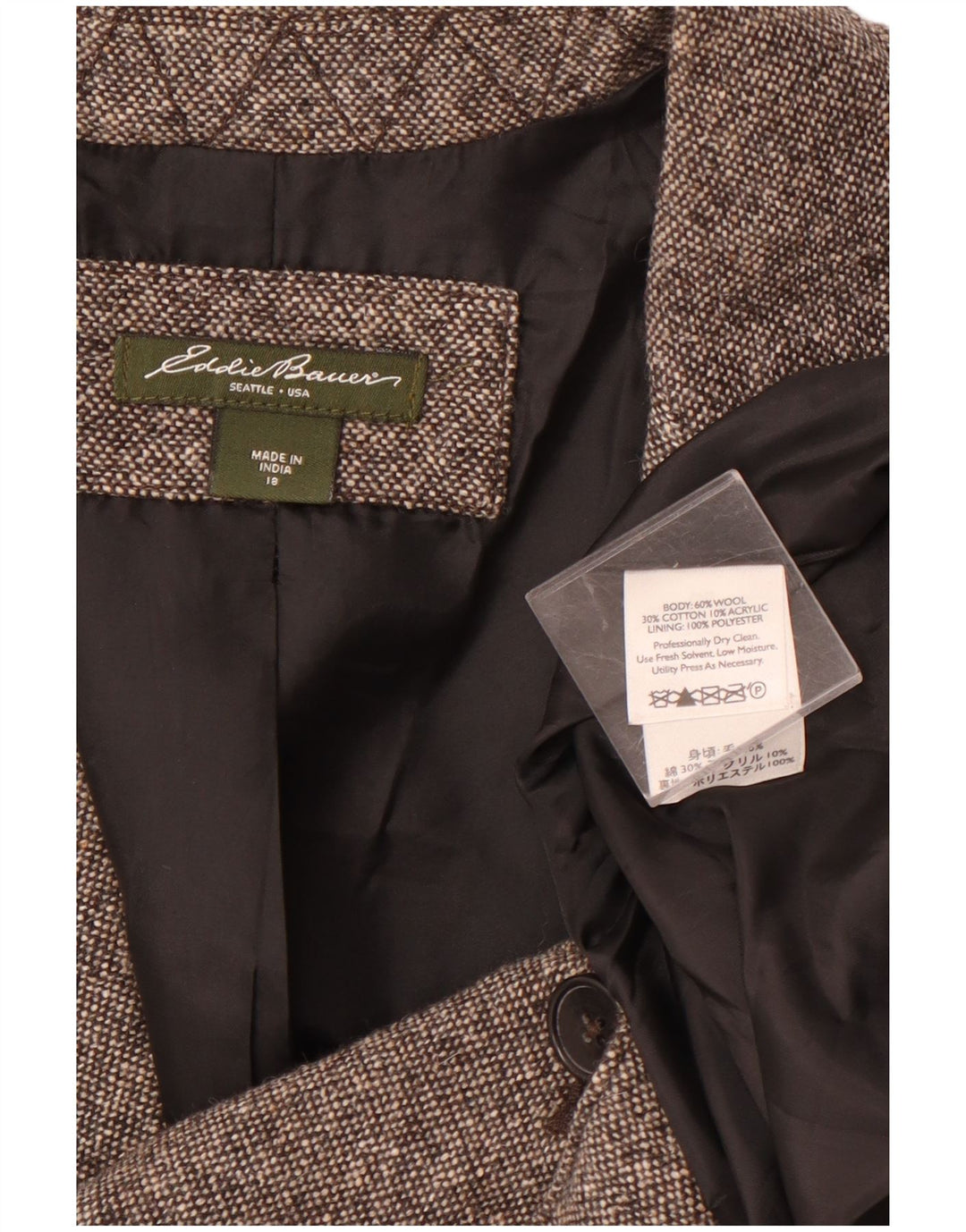 EDDIE BAUER Dame 2-knaps blazerjakke US 18 2XL Grå Uld