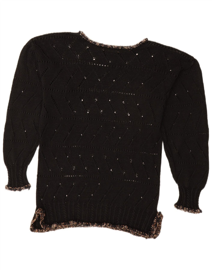 VINTAGE Dame Boat Neck Jumper Sweater UK 14 Medium Black